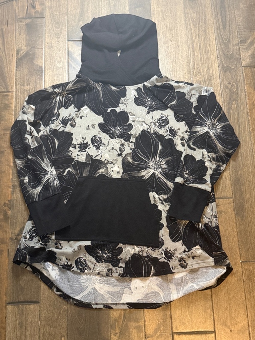 LuLaRoe Black & Gray Floral Funnel Neck Hoodie
